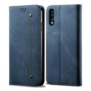 For Galaxy A70 Denim Texture Casual Style Horizontal Flip Leather Case with Holder & Card Slots & Wallet(Blue) (OEM)