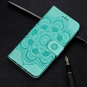 For Samsung Galaxy S21 FE Sun Mandala Embossing Pattern Horizontal Flip PU Leather Case with Holder & Card Slots & Wallet & Lanyard(Green) (OEM)