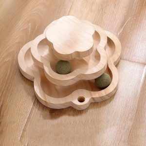 MZP01 Solid Wood Turntable Cat Toys Durable Funny Cat Stick Scratcher, Specification: Mint Balls Flower Turntable (OEM)