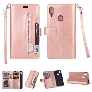 For Xiaomi Redmi Note 7 / Note 7 Pro / Note 7S Multifunctional Zipper Horizontal Flip Leather Case with Holder & Wallet & 9 Card Slots & Lanyard(Rose Gold) (OEM)