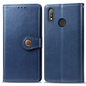 Retro Solid Color Leather Buckle Mobile Phone Protection Leather Case with Lanyard & Photo Frame & Card Slot & Wallet & Bracket Function for OPPO Realme 3 Pro(Blue) (OEM)