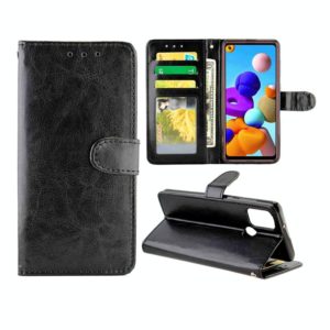 For Samsung Galaxy A21S Crazy Horse Texture Leather Horizontal Flip Protective Case with Holder & Card Slots & Wallet & Photo Frame(Black) (OEM)