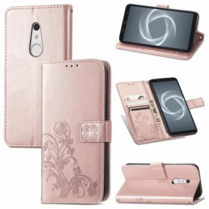 For FUJITSU F-41B Four-leaf Clasp Embossed Buckle Mobile Phone Protection Leather Case with Lanyard & Card Slot & Wallet & Bracket Function(Rose Gold) (OEM)