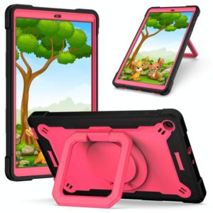 For Samsung Galaxy Tab A10.1 (2019) T510 Contrast Color Shockproof Robot Silicone + PC Case with Wristband Holder(Black + Rose Red) (OEM)