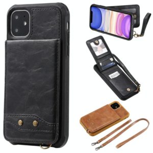 For iPhone 11 Vertical Flip Wallet Shockproof Back Cover Protective Case with Holder & Card Slots & Lanyard & Photos Frames(Black) (OEM)