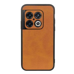 For OnePlus 10 Pro Accurate Hole Two-color Calf Texture PU Phone Case(Brown) (OEM)