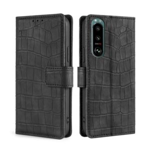 For Sony Xperia 5 III Skin Feel Crocodile Texture Magnetic Clasp Horizontal Flip PU Leather Case with Holder & Card Slots & Wallet(Black) (OEM)