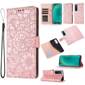 For Huawei nova 7 Pro 5G Skin Feel Embossed Sunflower Horizontal Flip Leather Case with Holder & Card Slots & Wallet & Lanyard(Rose Gold) (OEM)