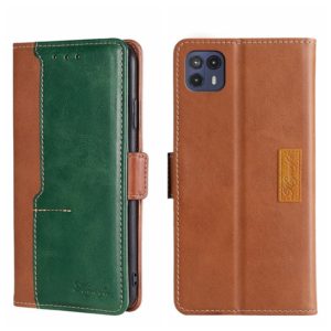 For Motorola Moto G50 5G Contrast Color Side Buckle Leather Phone Case(Light Brown + Green) (OEM)
