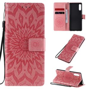 For Sony Xperia L4 Embossed Sunflower Pattern Horizontal Flip PU Leather Case with Holder & Card Slots & Wallet & Lanyard(Pink) (OEM)