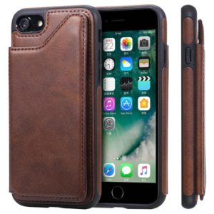For iPhone 7 / 8 Shockproof Calf Texture Protective Case with Holder & Card Slots & Frame(Coffee) (OEM)
