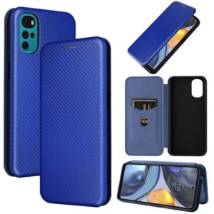 For Motorola Moto G22 Carbon Fiber Texture Horizontal Flip Leather Phone Case(Blue) (OEM)