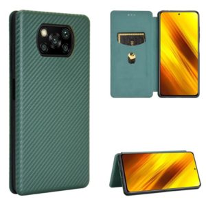 For Xiaomi Poco X3 NFC Carbon Fiber Texture Horizontal Flip TPU + PC + PU Leather Case with Card Slot(Green) (OEM)