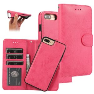 For iPhone 8 Plus / 7 Plus KLT888-2 Retro 2 in 1 Detachable Magnetic Horizontal Flip TPU + PU Leather Case with Holder & Card Slots & Photo Frame & Wallet(Rose Red) (OEM)