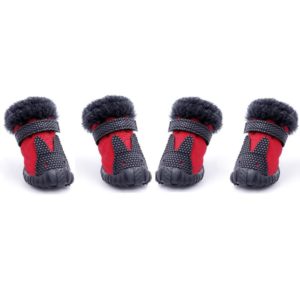 4 PCS/Set Pet AutumnWinter Thicken Cotton Shoes Dog Warm And Non-Slip Shoes, Size: No. 5(Red) (OEM)
