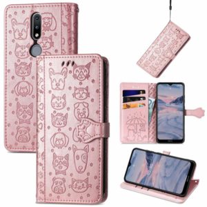 For Nokia 2.4 Lovely Cat and Dog Embossing Pattern Horizontal Flip Leather Case , with Holder & Card Slots & Wallet & Cartoon Clasp & Lanyard(Rose Gold) (OEM)