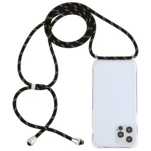 For iPhone 12 / 12 Pro Transparent Acrylic Airbag Shockproof Phone Protective Case with Lanyard(Black Gold) (OEM)