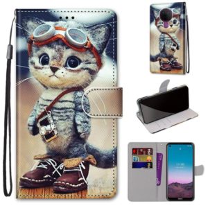 For Nokia 5.4 Coloured Drawing Cross Texture Horizontal Flip PU Leather Case with Holder & Card Slots & Wallet & Lanyard(Leather Shoes Cat) (OEM)