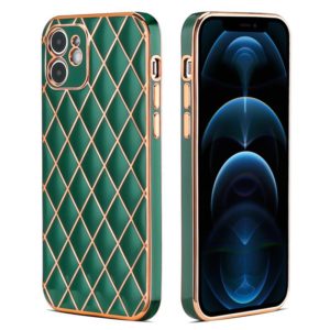 For iPhone 12 mini Electroplated Rhombic Pattern Sheepskin TPU Protective Case (Dark Green) (OEM)