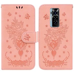 For Tecno Phantom X Butterfly Rose Embossed Leather Phone Case(Pink) (OEM)