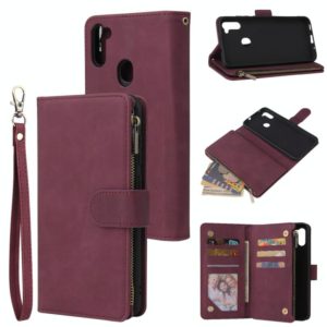 For Samsung Galaxy A11 Multifunctional Retro Frosted Horizontal Flip Leather Case with Card Slot & Holder & Zipper Wallet & Photo Frame & Lanyard(Red Wine) (OEM)