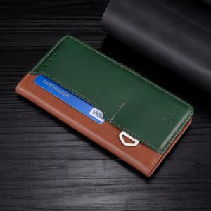 For Huawei nova 8i Contrast Color Side Buckle Leather Phone Case(Light Brown + Green) (OEM)