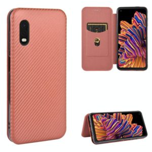 For Samsung Galaxy XCover Pro Carbon Fiber Texture Horizontal Flip TPU + PC + PU Leather Case with Rope & Card Slot(Brown) (OEM)