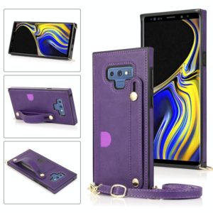 For Samsung Galaxy Note9 Wrist Strap PU+TPU Shockproof Protective Case with Crossbody Lanyard & Holder & Card Slot(Purple) (OEM)
