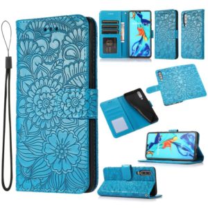 For Huawei P30 Skin Feel Embossed Sunflower Horizontal Flip Leather Case with Holder & Card Slots & Wallet & Lanyard(Blue) (OEM)