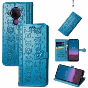 For Nokia 5.4 Lovely Cat and Dog Embossing Pattern Horizontal Flip Leather Case , with Holder & Card Slots & Wallet & Cartoon Clasp & Lanyard(Blue) (OEM)