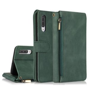 For Samsung Galaxy A50 Skin-feel Crazy Horse Texture Zipper Wallet Bag Horizontal Flip Leather Case with Holder & Card Slots & Wallet & Lanyard(Dark Green) (OEM)