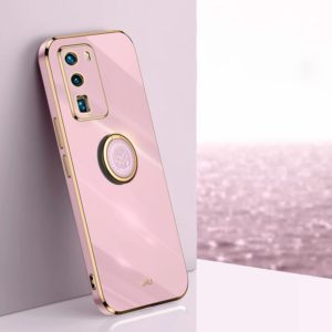 For Huawei P40 XINLI Straight 6D Plating Gold Edge TPU Shockproof Case with Ring Holder(Cherry Purple) (XINLI) (OEM)