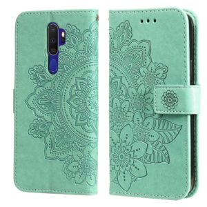 For OPPO A9 2020 / A5 2020 7-petal Flowers Embossing Pattern Horizontal Flip PU Leather Case with Holder & Card Slots & Wallet & Photo Frame(Green) (OEM)