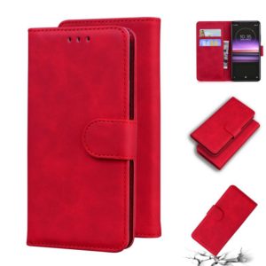 For Sony Xperia 1 Skin Feel Pure Color Flip Leather Phone Case(Red) (OEM)