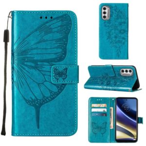For Motorola Moto G52j 5G Embossed Butterfly Flip Leather Phone Case(Blue) (OEM)