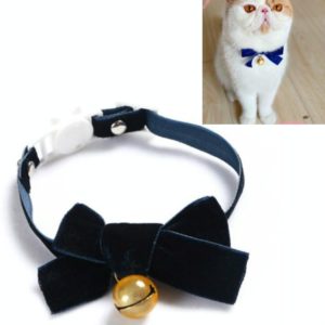 Velvet Bowknot Adjustable Pet Collar Cat Dog Rabbit Bow Tie Accessories, Size:S 17-30cm, Style:Bowknot With Bell(Blue) (OEM)