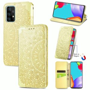 For Samsung Galaxy A52 5G / 4G Blooming Mandala Embossed Pattern Magnetic Horizontal Flip Leather Case with Holder & Card Slots & Wallet(Yellow) (OEM)