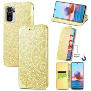 For Xiaomi Redmi Note 10 4G Blooming Mandala Embossed Pattern Magnetic Horizontal Flip Leather Case with Holder & Card Slots & Wallet(Yellow) (OEM)