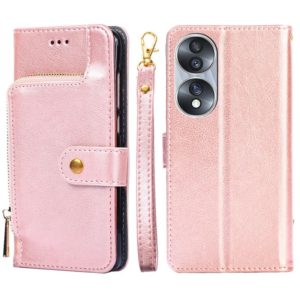 For Honor 70 Zipper Bag PU + TPU Horizontal Flip Leather Phone Case(Rose Gold) (OEM)