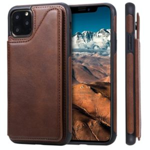 For iPhone 11 Pro Max Shockproof Calf Texture Protective Case with Holder & Card Slots & Frame(Coffee) (OEM)