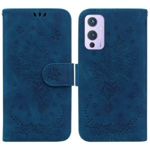 For OnePlus 9 US & EU Version Butterfly Rose Embossed Leather Phone Case(Blue) (OEM)