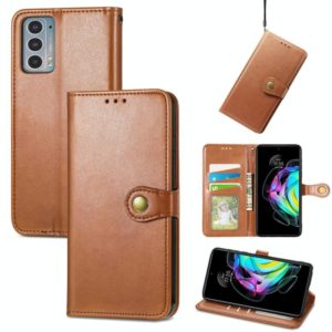 For Motorola Edge 20 Solid Color Leather Buckle Phone Case with Lanyard & Photo Frame & Card Slot & Wallet & Stand Function(Brwon) (OEM)
