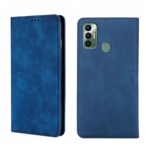 For Tecno Spark 7 Skin Feel Magnetic Horizontal Flip Leather Phone Case(Blue) (OEM)