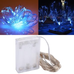 10m IP65 Waterproof Silver Wire String Light, 100 LEDs SMD 06033 x AA Batteries Box Fairy Lamp Decorative Light, DC 5V(Blue Light) (OEM)