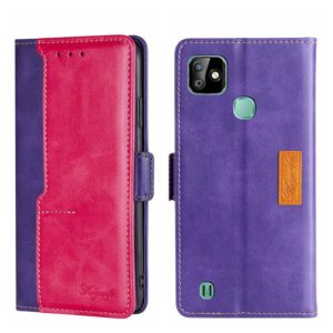 For Infinix Smart HD 2021 X612 Contrast Color Side Buckle Leather Phone Case(Purple + Rose Red) (OEM)