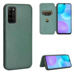 For Huawei Honor 30 Youth Carbon Fiber Texture Horizontal Flip TPU + PC + PU Leather Case with Card Slot(Green) (OEM)