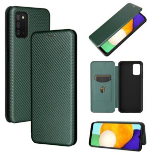 For Samsung Galaxy A03s Carbon Fiber Texture Horizontal Flip TPU + PC + PU Leather Case with Card Slot(Green) (OEM)
