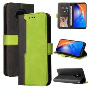 For Tecno Spark 6 Business Stitching-Color Horizontal Flip PU Leather Case with Holder & Card Slots & Photo Frame(Green) (OEM)