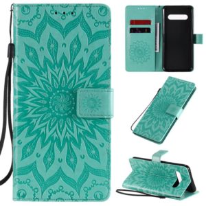 For LG V60 ThinQ 5G Embossed Sunflower Pattern Horizontal Flip PU Leather Case with Holder & Card Slots & Wallet & Lanyard(Green) (OEM)
