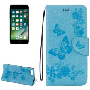 For iPhone 8 Plus & 7 Plus Butterflies Embossing Horizontal Flip Leather Case with Holder & Card Slots & Wallet & Lanyard(Blue) (OEM)